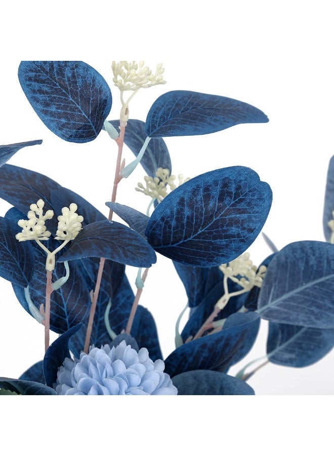 Chrysanthemum Flowers Blue Artificial Eucalyptus Silk Flowers for Home Decor Indoor Dining Table Decor (Dark Blue) - Image 5